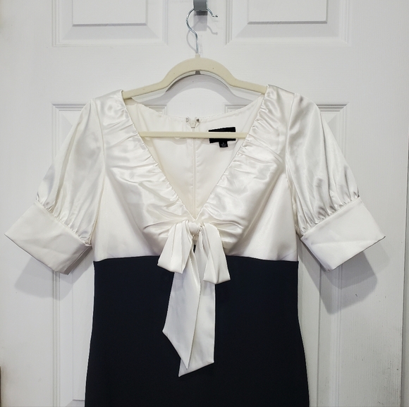 Adrianna Papell Stretch Black Evening Occasion Dress w/satin Off White Size 8 - Picture 2 of 16